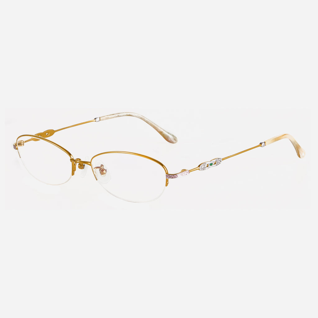1. Elegant Semi-rimless prescription frame in 18k gold with soft oval shape